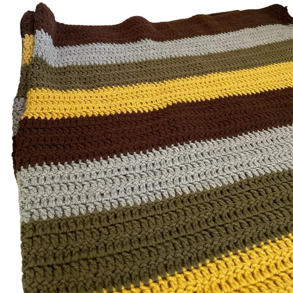 Handmade Multi-Colored Striped Crochet Home Decor Throw Blanket Approx: 49”x49” - Picture 5 of 11